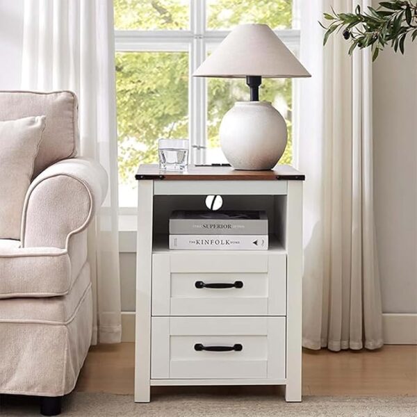 Puntogen Rustic End Table with Charging Station