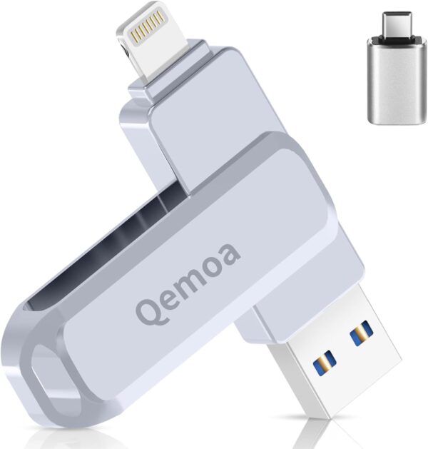 Qemoa MFi Certified 128GB Flash Drive Photo Stick for iPhone
