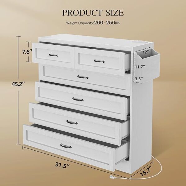 DWVO White 6 Drawer Dresser - Image 2