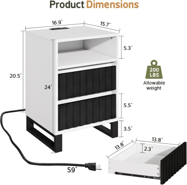 Lamtor Fluted Nightstand with Charging Station - Image 2